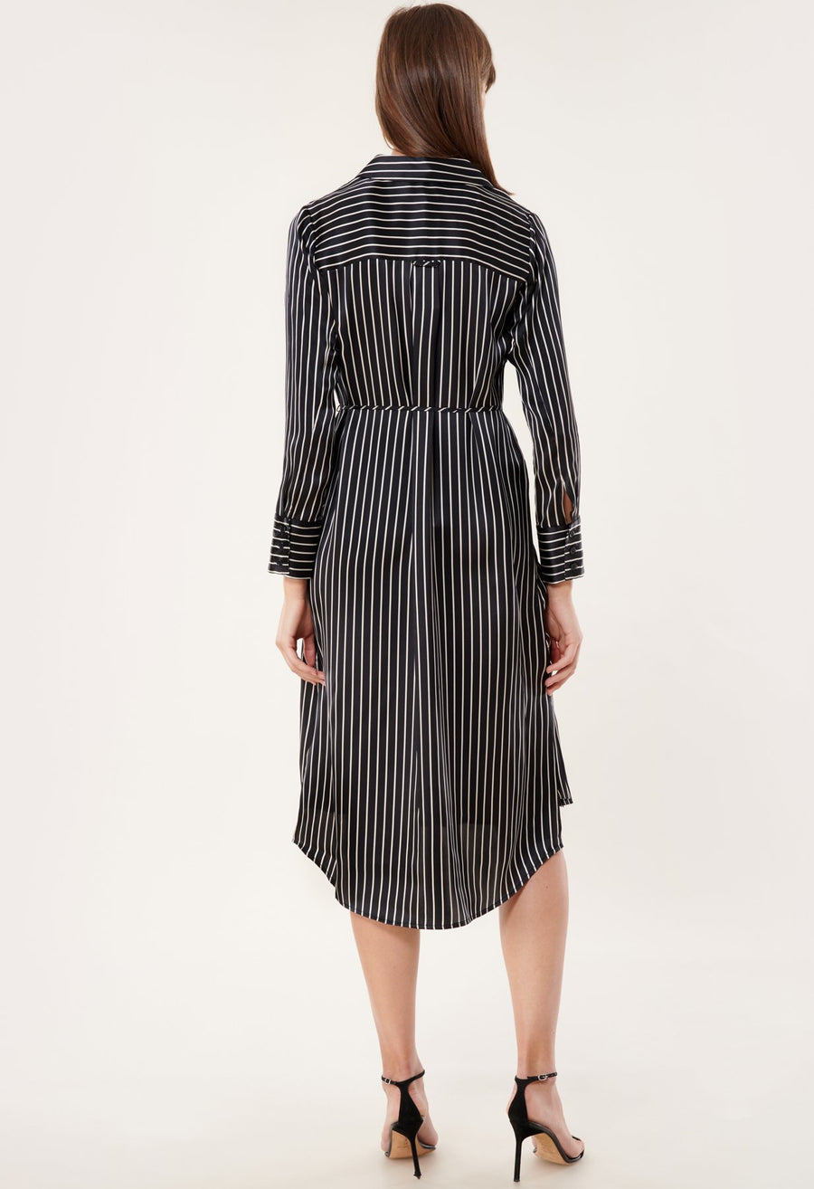 Striped Charmeuse Button-Up Dress