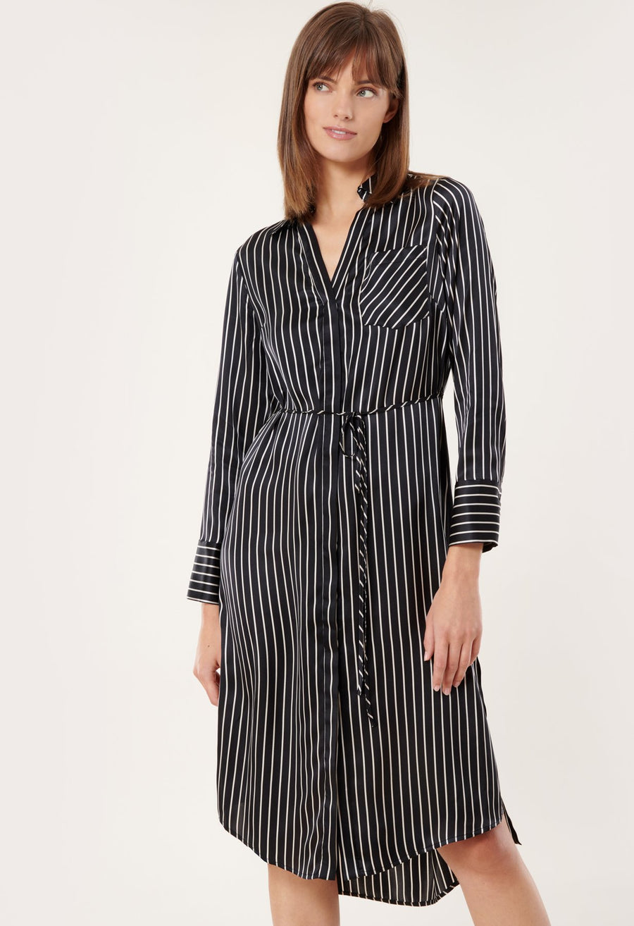Striped Charmeuse Button-Up Dress